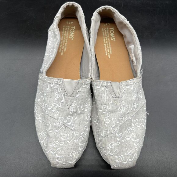 TOMS Musical Notes Canvas Slip-on Shoes Womens Size 9.5 Mocs Music Gray White - Picture 6 of 11